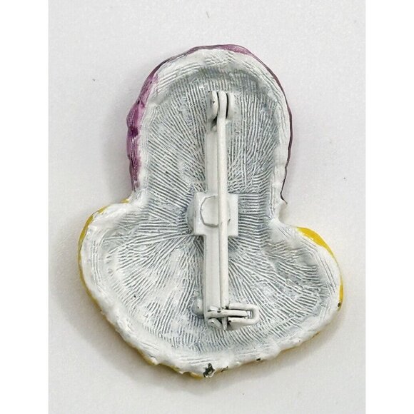 1950s Art Deco Lady Face Enamel Vintage Pin W/ Turban And Feather Boa - Picture 2 of 2